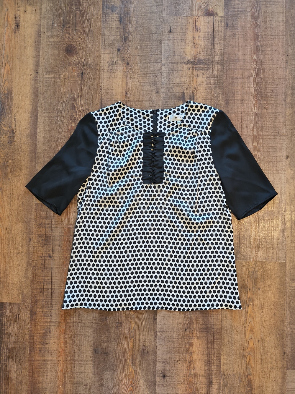 Milly Designer NWT Fashion Black White Polka Dot Long Sleeve Blouse Size 4